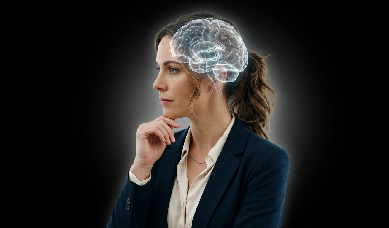 Woman with a glowing illustration of the brain